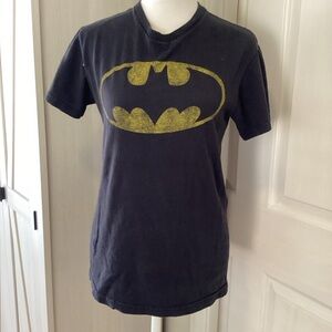 Batman Kids T-Shirt Distressed Dark Gray and Yellow Sz S